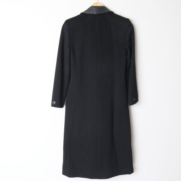 Vintage 1980s Black Wool Fitted Tailored Coat with Leather Collar XS Petite - Picture 7 of 7